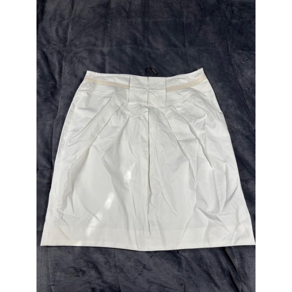West‎ End Womens White Pleated Knee Length Skirt Metallic Trim Size S 5726